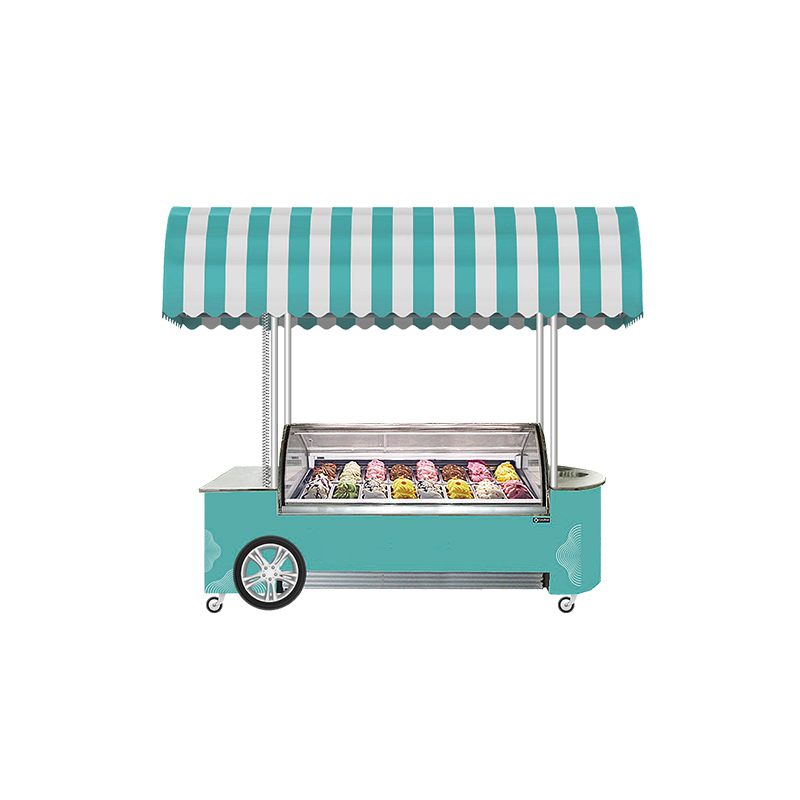 Pratique 304 chariot de gelato mobile noir en acier inoxydable avec dispositif d'alimentation en eau 