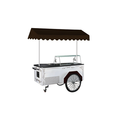 Consommation à faible consommation 304 chariot de gelato mobile noir en acier inoxydable avec congélateur 